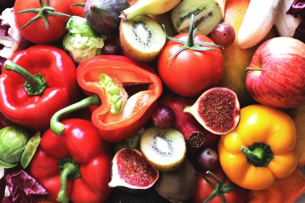 Colorful fresh fruit and vegetables